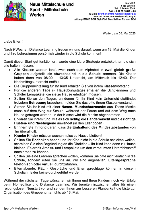 elternbrief schulstart im mai 2 1